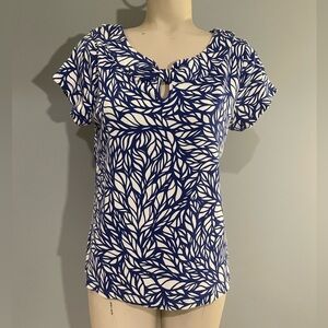 Blue white patterned top shirt blouse Rafaella woman’s large EUC